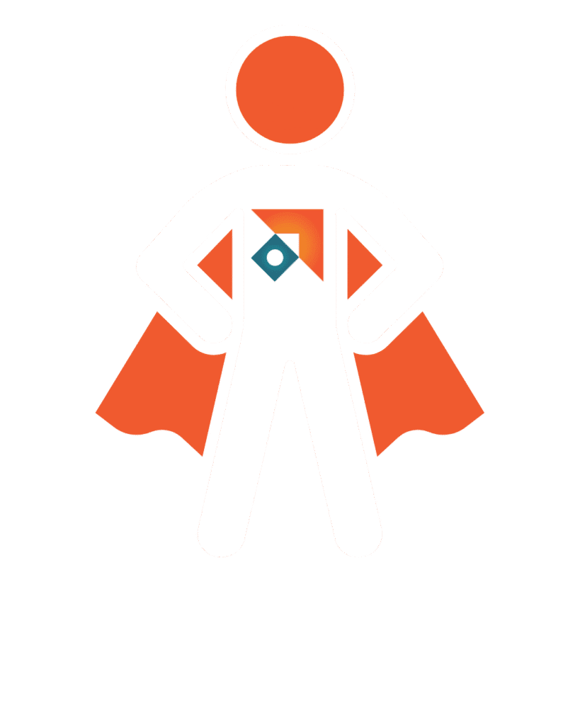 Hero icon with cape, featuring the BOOST Health Tech Icon on chest.